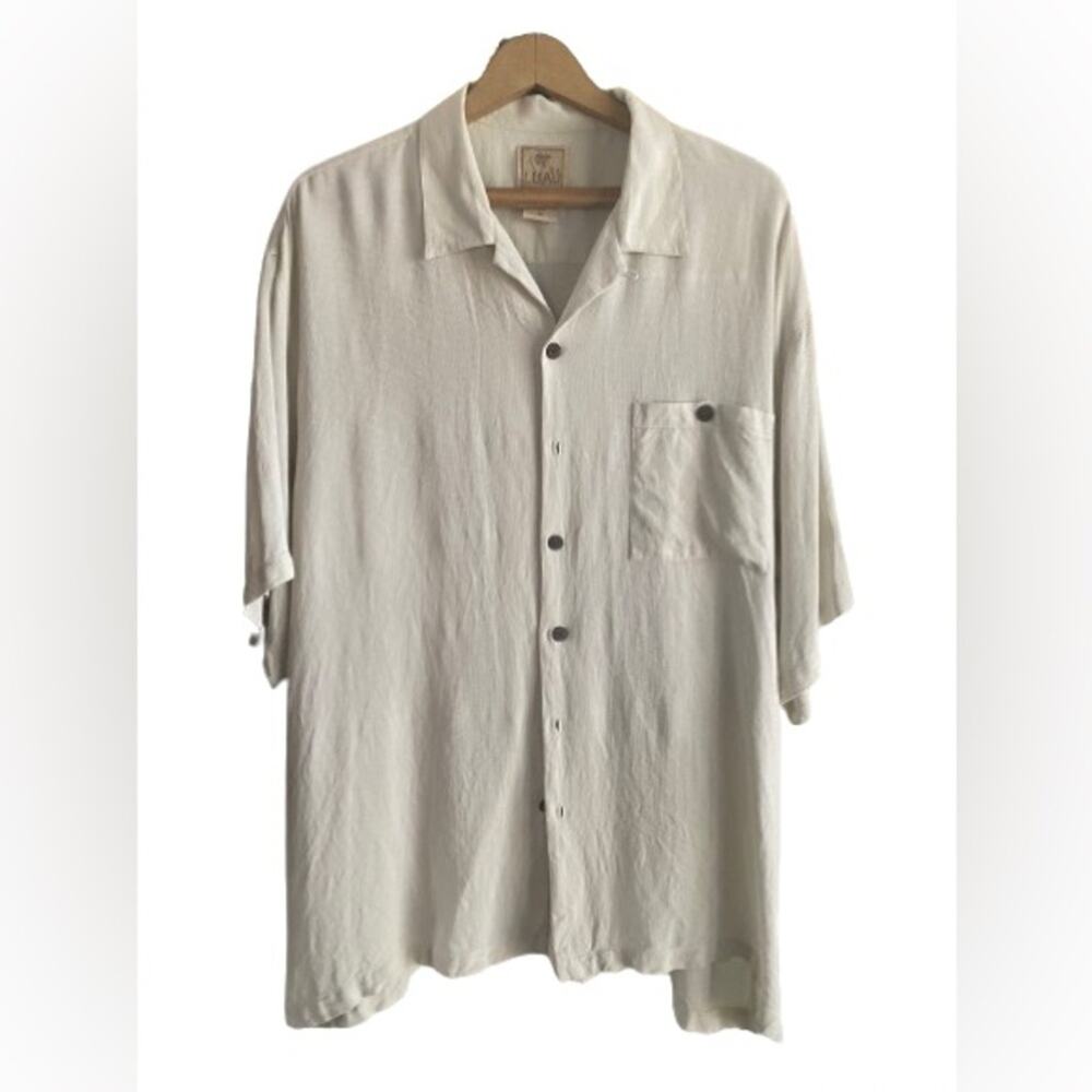 Luau Cream 100% Finest Silk Bacardi‎ Embroidered Button Up Hawaiian Shirt Sz XL